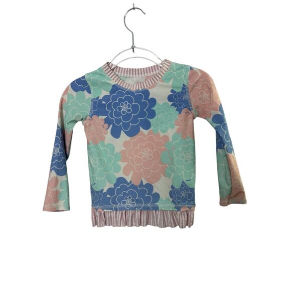 Ruffle Butts Long Sleeve Floral & Stripe Swim Shirt Toddler Girl's Size 3T - Picture 2 of 7
